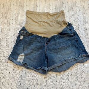 Indigo Blue Women's Distressed Denim Maternity Shorts